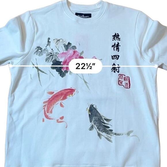 Blind Rooster Koi Fish Graphic Pullover Sweater Large NWT - Picture 7 of 10